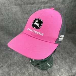 John Deere Women’s Snap Back Trucker Cap Hat Pink Gray EUC 298